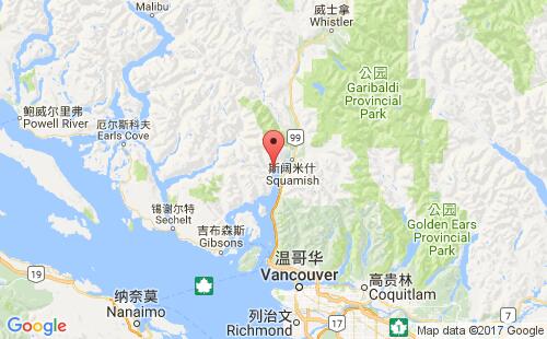加拿大海運(yùn)港口伍德菲伯woodfibre港口地圖