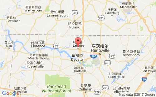 美國海運港口阿森斯athens,al港口地圖