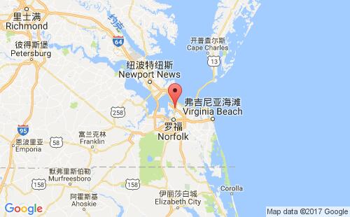 美國海運港口漢普頓港群hampton roads港口地圖