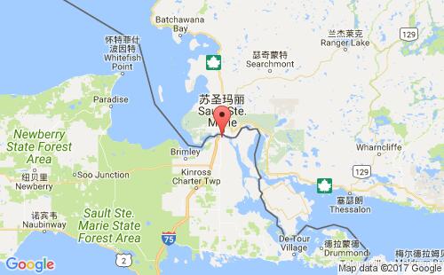 美國(guó)海運(yùn)港口蘇圣瑪麗sault ste. marie,mi港口地圖